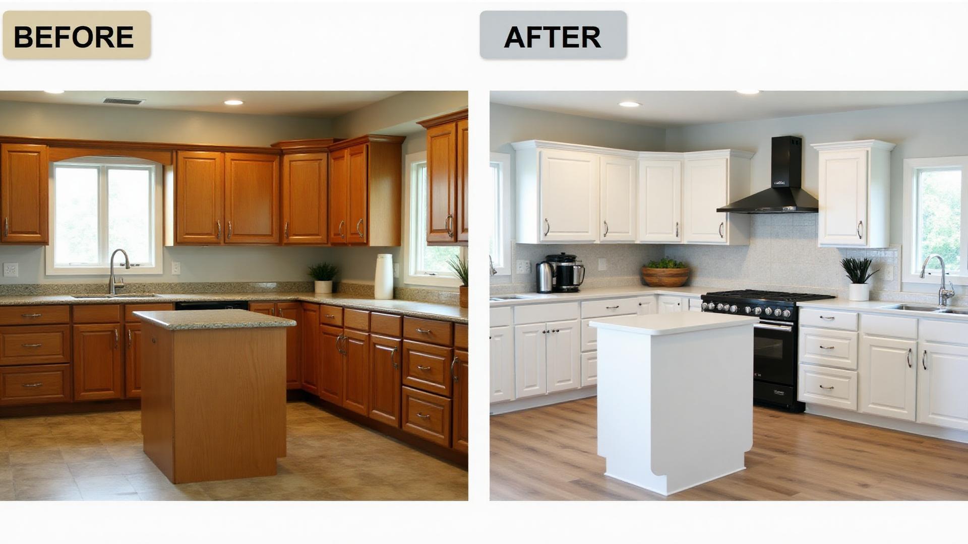 Kitchen Cabinet Refinishing - Oak to White - Before